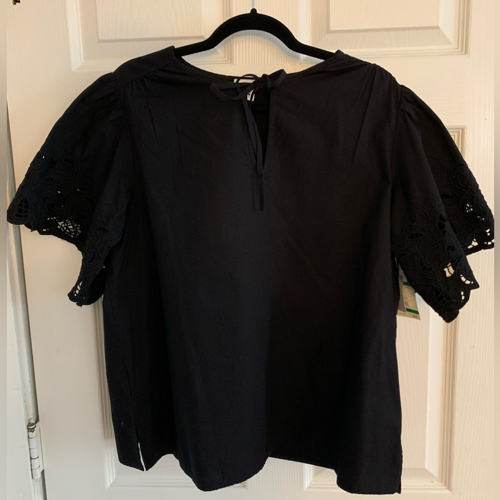 NWT Anne Klein Tie-Neck Eye-let Sleeve Top